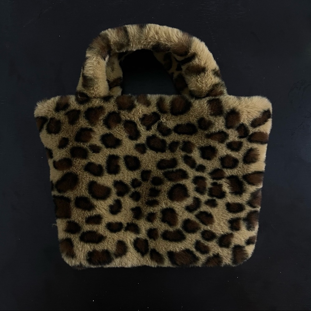 fuzzy cheetah print mini tote